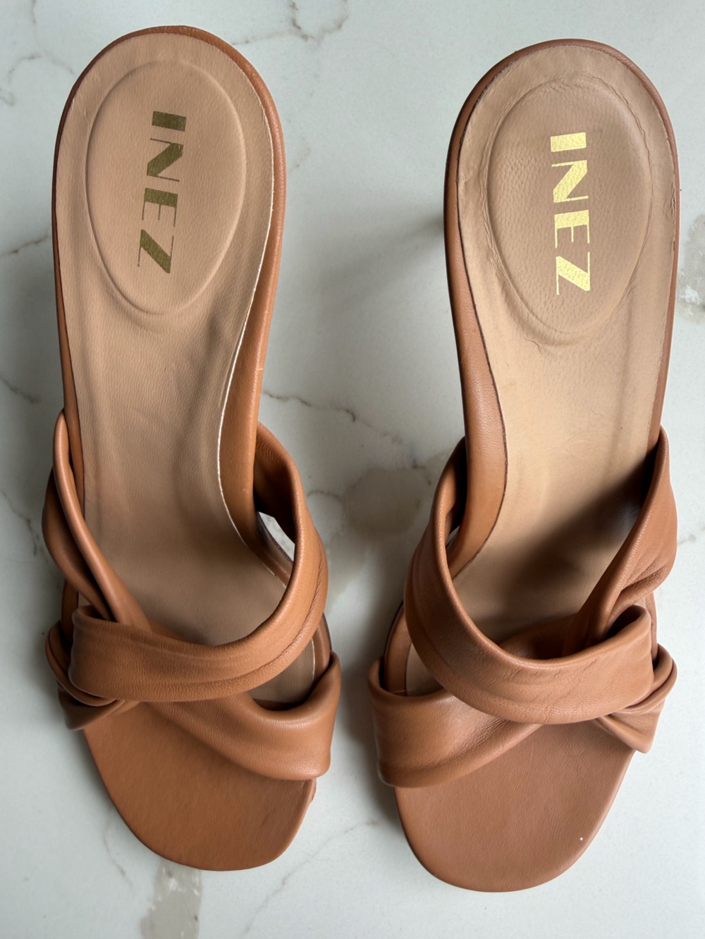 INEZ Tan Knotted Slide Mules for Women